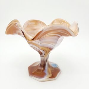 Vtg Imperial Caramel Slag Glass Ruffled Footed Compote